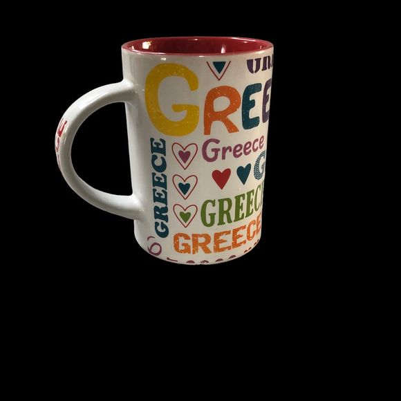 Souvenir of Greece Coffee Mug, Tall Cup, Red Lined w/Hearts - Picture 2 of 7